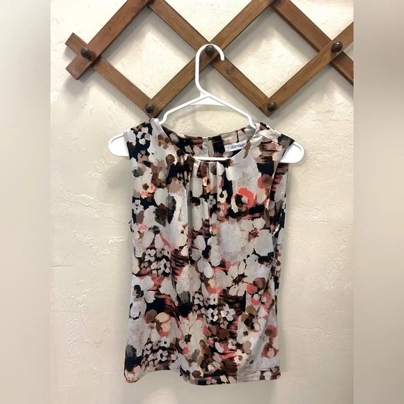 Calvin Klein Women’s Sleeveless Floral Print Blouse Size Medium Professional Top - Picture 1 of 3